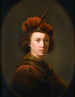 Pieter Verelst - Portrait Of A Young Man, Half-Length, Wearing A Cap With A Feather And A Gold Chain