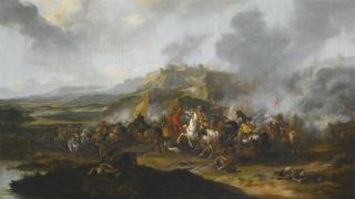 Pieter Wouwerman - A Cavalry Battle Before A Fortified Hill-Town