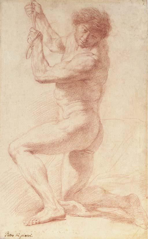 Pietro Antonio de Pietri - A kneeling man looking down to the left holding a rope