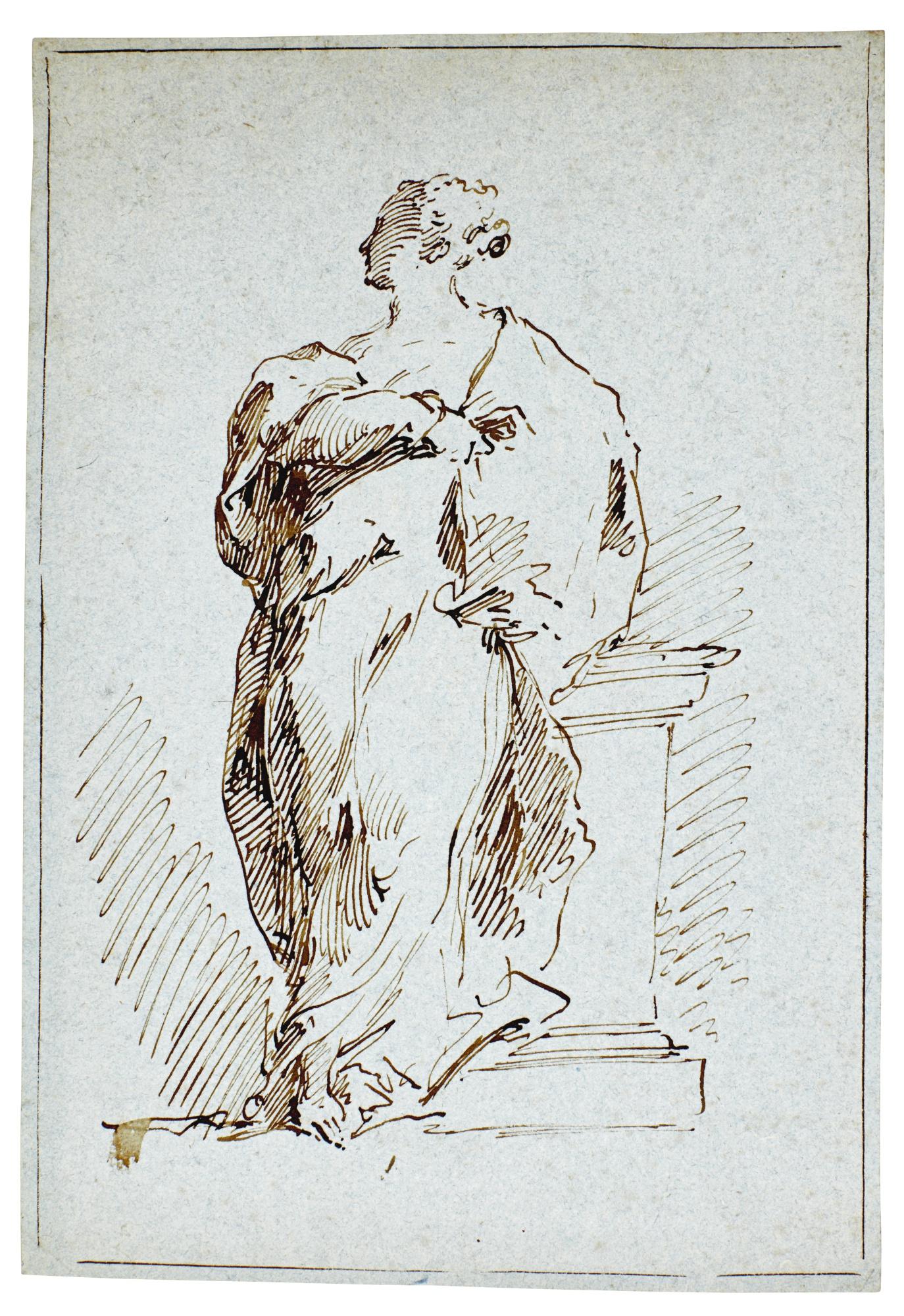 Pietro Antonio Novelli - Draped Female Figure Leaning On A Pedestal