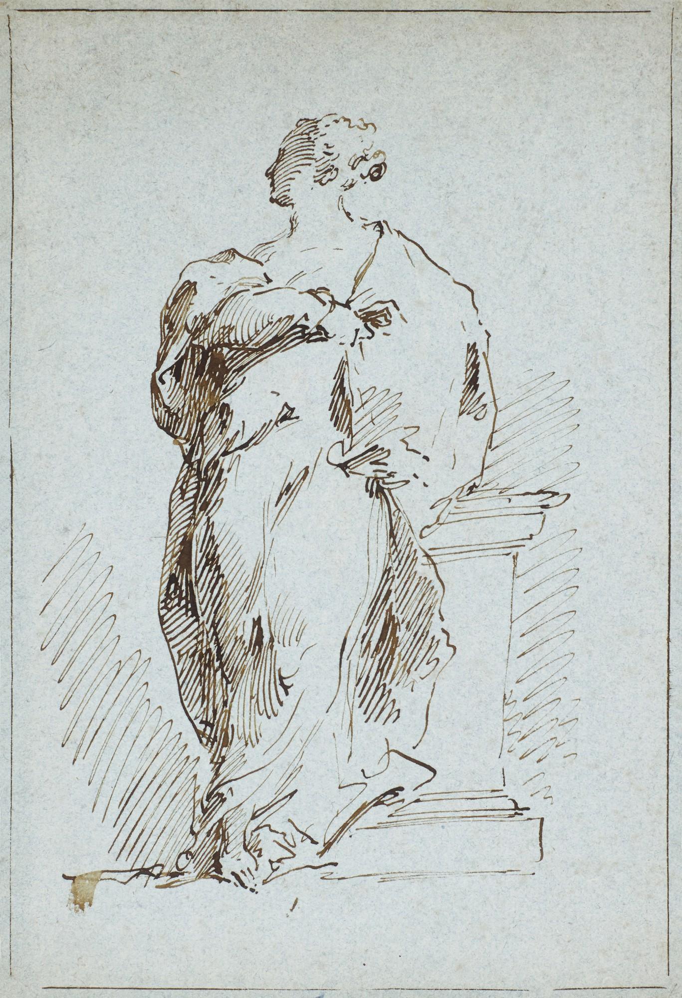 Pietro Antonio Novelli - Draped Female Figure Leaning On A Pedestal