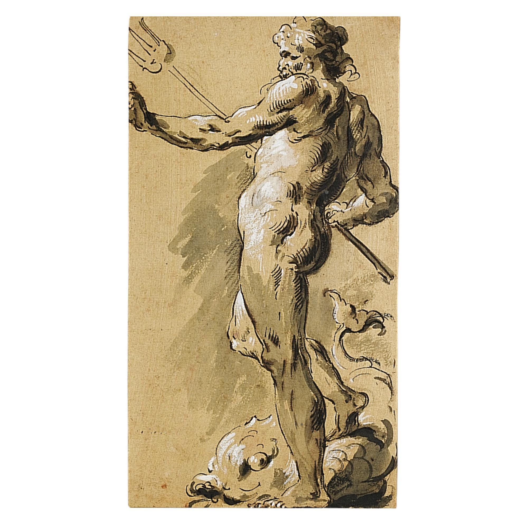 Pietro Antonio Novelli - Neptune, Standing, Facing Left, A Dolphin At His Feet 