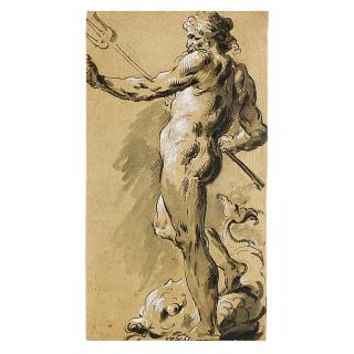 Pietro Antonio Novelli - Neptune, Standing, Facing Left, A Dolphin At His Feet 