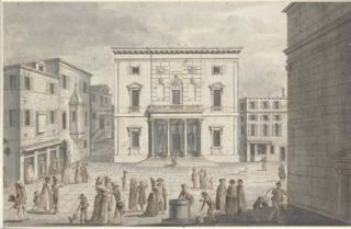 Pietro Antonio Novelli - The Fenice Theater, Venice, with figures in the foreground