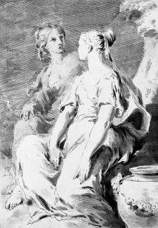 Pietro Antonio Novelli - Two girls seated by an urn