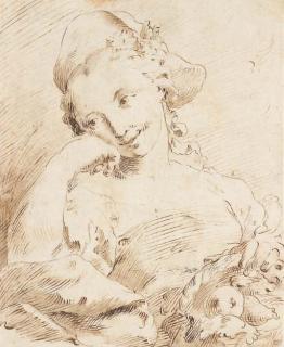 Pietro Antonio Novelli - Une jeune femme à mi-corps portant un panier de fruits