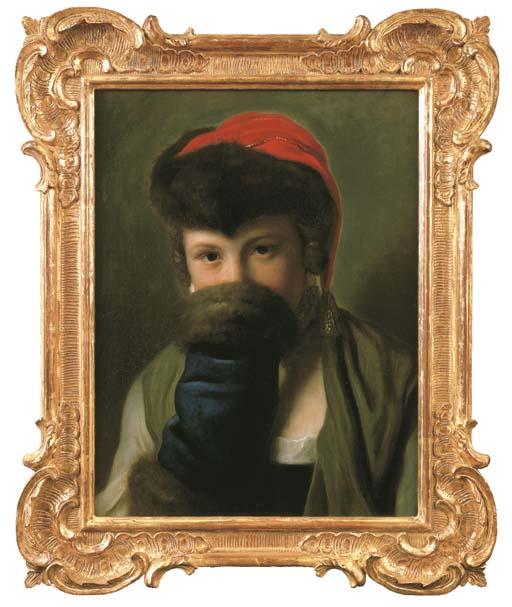 Pietro Antonio Rotari - A young girl hiding behind a muff