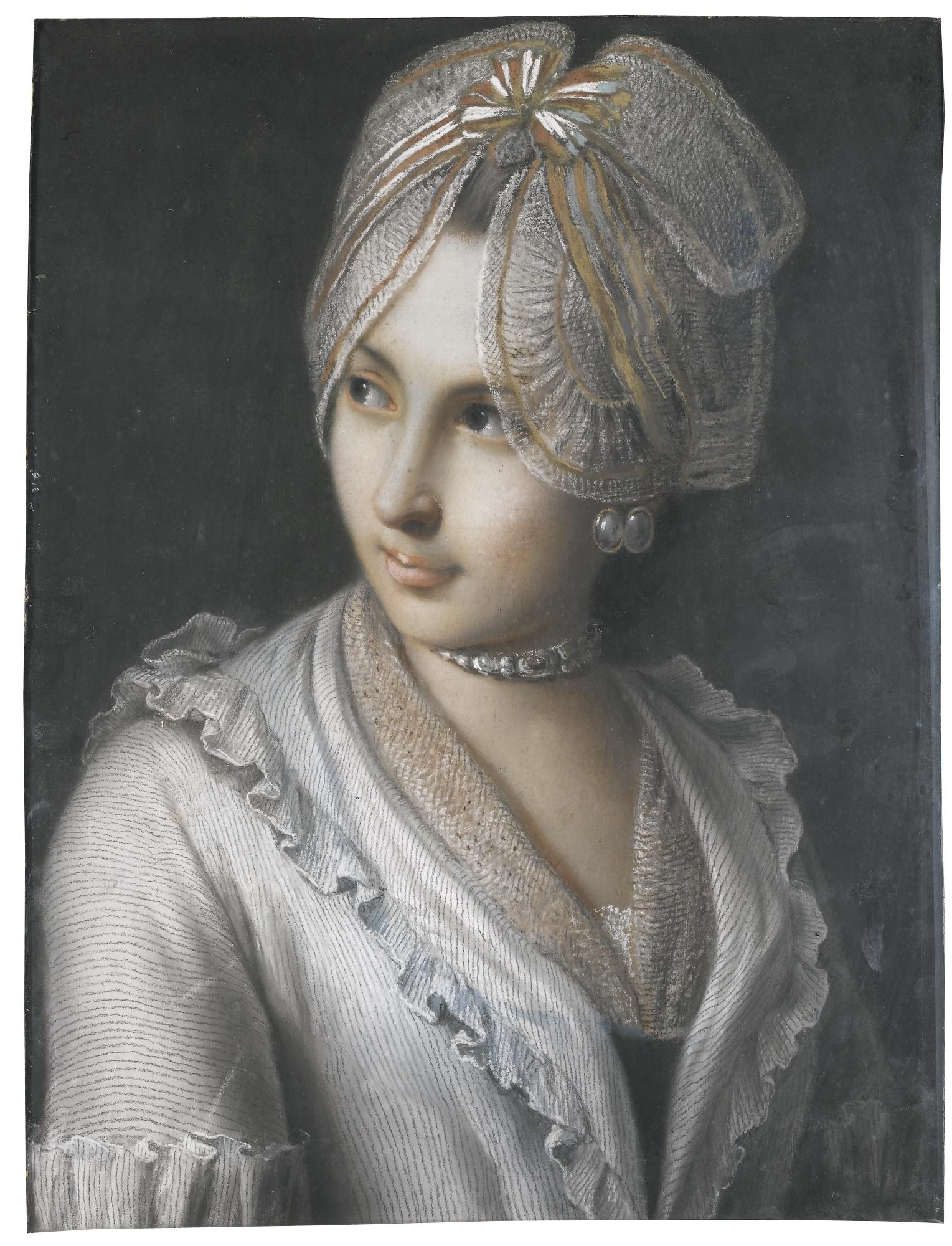 Pietro Antonio Rotari - Portrait Of A Young Lady With A Lace Cap And Jewelled Choker