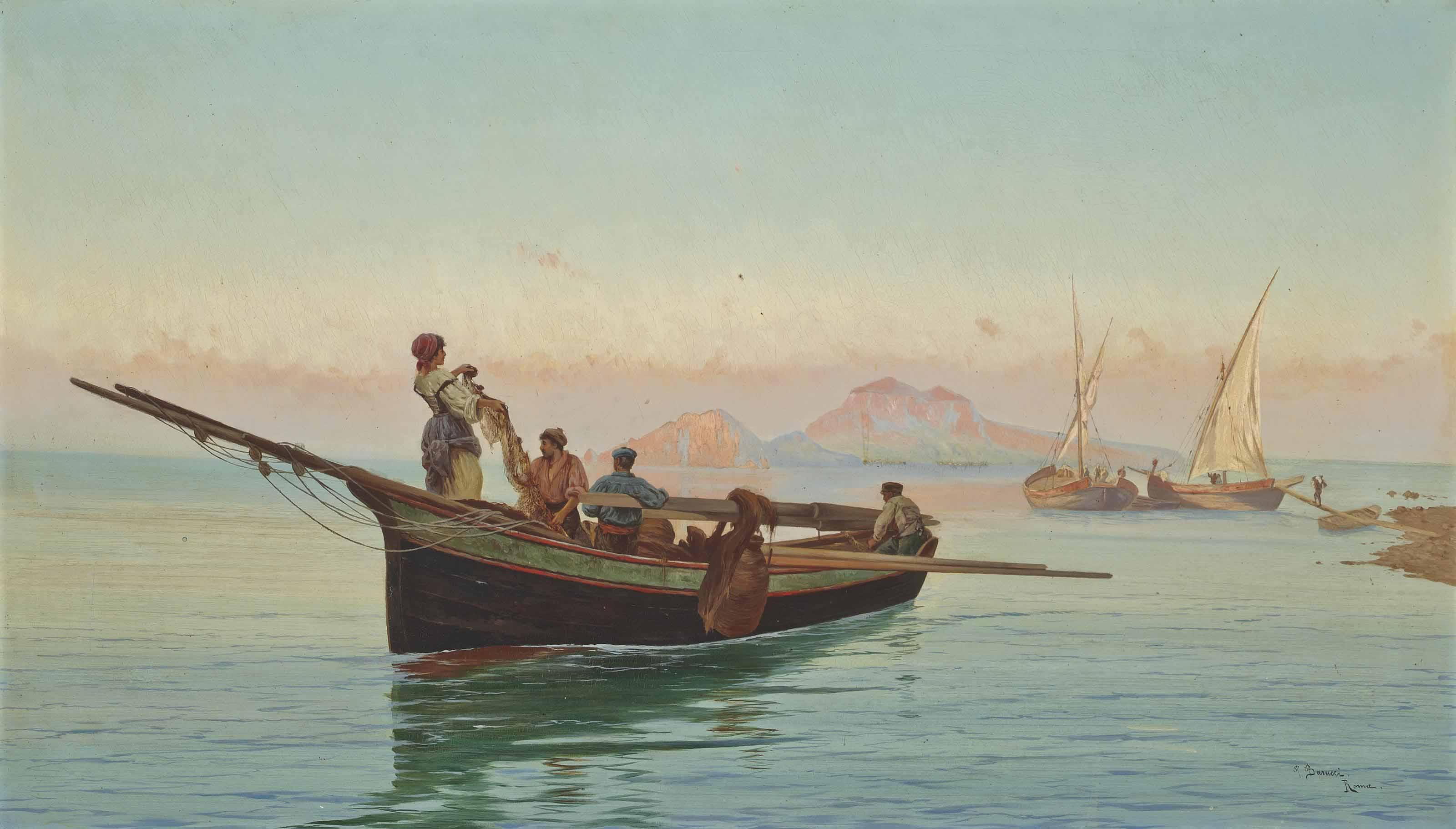 Pietro Barucci - Fishing Vessels On The Coast, Naples