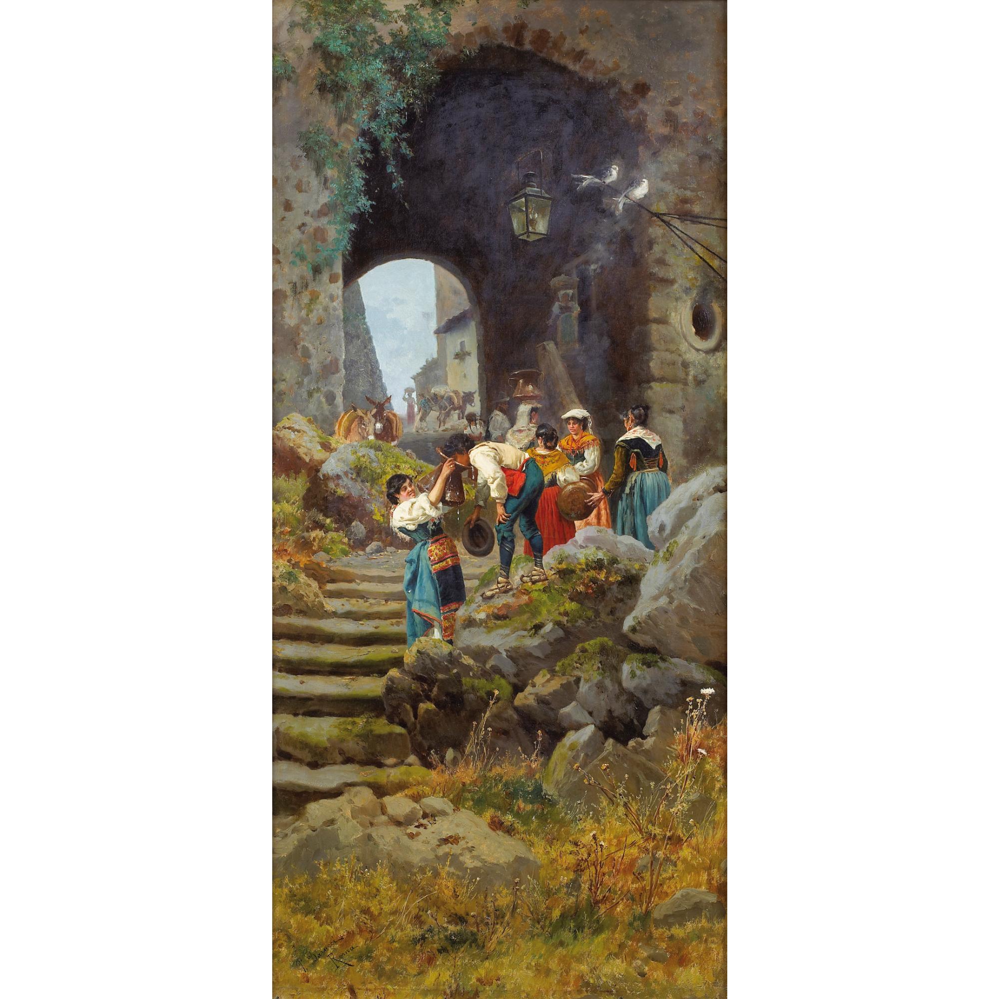 Pietro Barucci - Personnages À L\'Entrée D\'Un Village En Italie