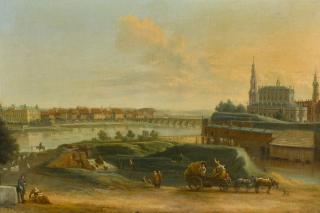 Pietro Bellotti - Dresden, a view from the left bank of the Elbe with the Augustus Bridge and the Hofkirche