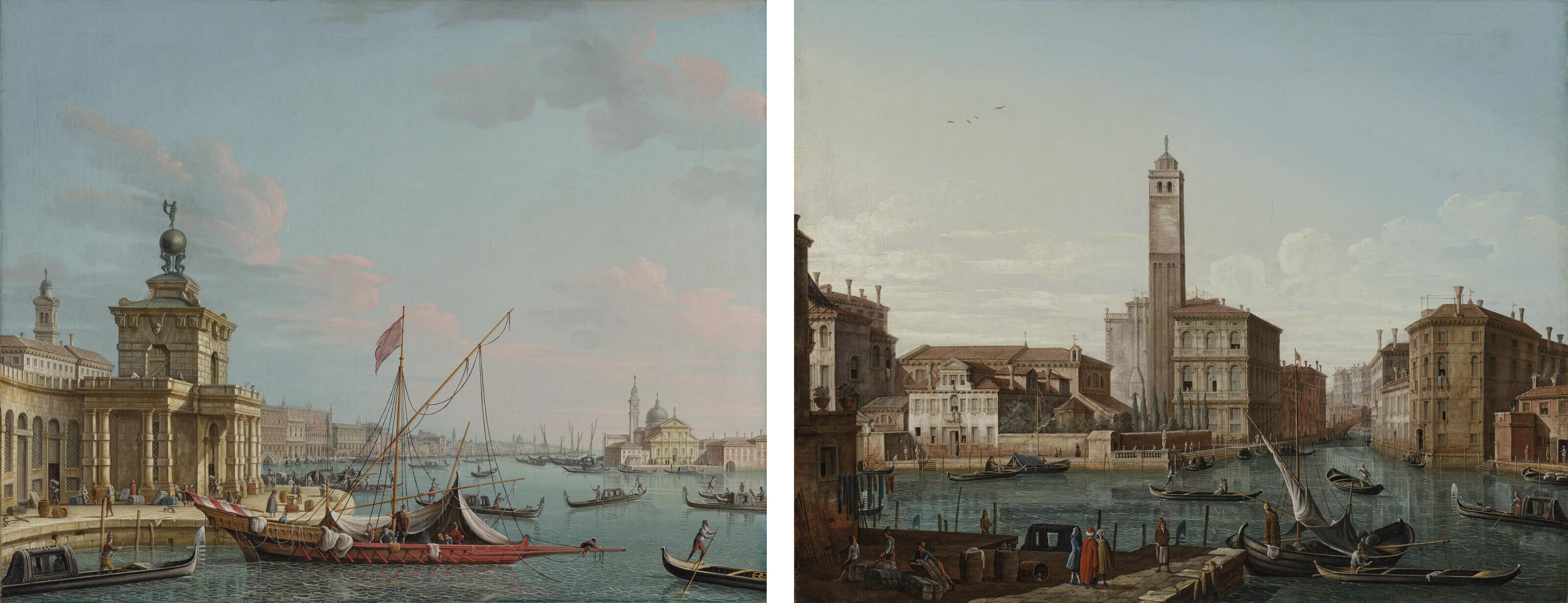 Pietro Bellotti - Venice with the Punta della Dogana, looking East towards the Doge\'s Palace; and Venice with the Grand Canal, S. Geremia and the entrance to the Cannaregio