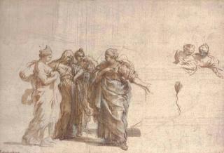 Pietro Berrettini - Six Female Figures For An Allegory In Honour of The Collegium Romanum And The House of Borghese