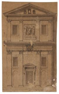 Pietro Buonaccorsi - A Design For The Façade Of A Small Church With The Madonna And Child And Two Saints And The Coat-Of-Arms Of Clement Vii, Medici