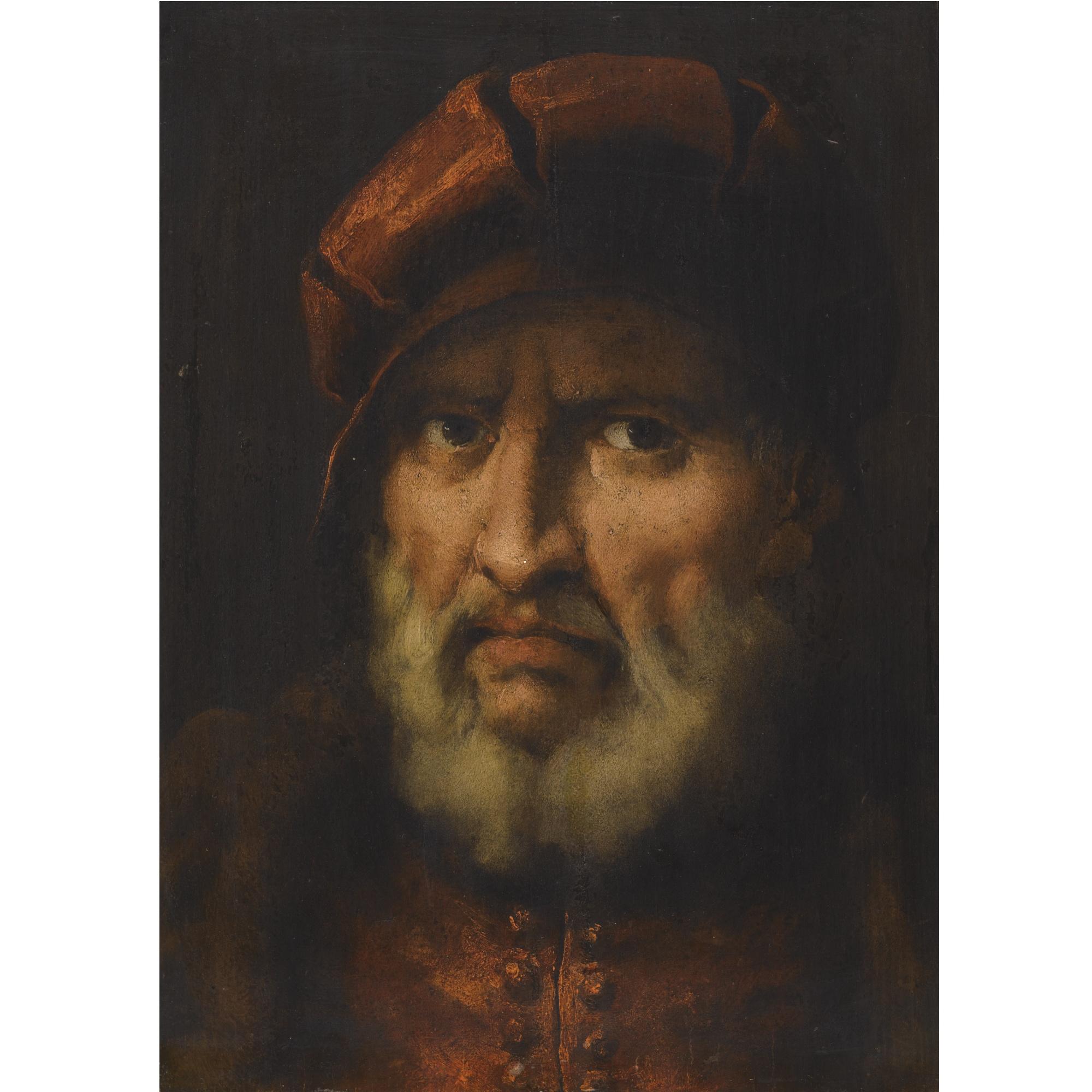 Pietro Della Vecchia - Head Of A Bearded Man, Wearing A Red Cap And Red Shirt