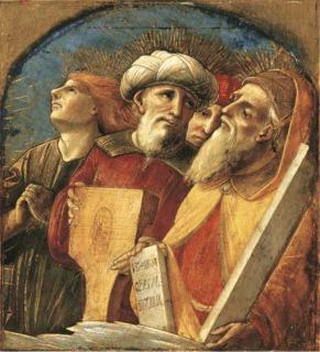 Pietro Di Francesco Degli Orioli - David and Moses with two other prophets or saints: fragment from an Assumption of the Virgin