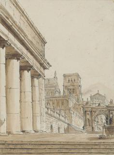 Pietro Di Gottardo Gonzaga - A Capriccio With A Temple On The Left And A Triumphal Arch In The Background
