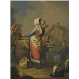 Pietro Fabris - A Mother And Three Children Eating Spaghetti, A Man Smoking A Pipe Beyond