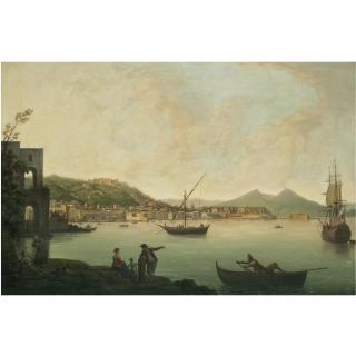 Pietro Fabris - A View Of The Bay Of Naples From Posillipo With Figures On The Shore In The Foreground And Mount Vesuvius In The Distance Beyond
