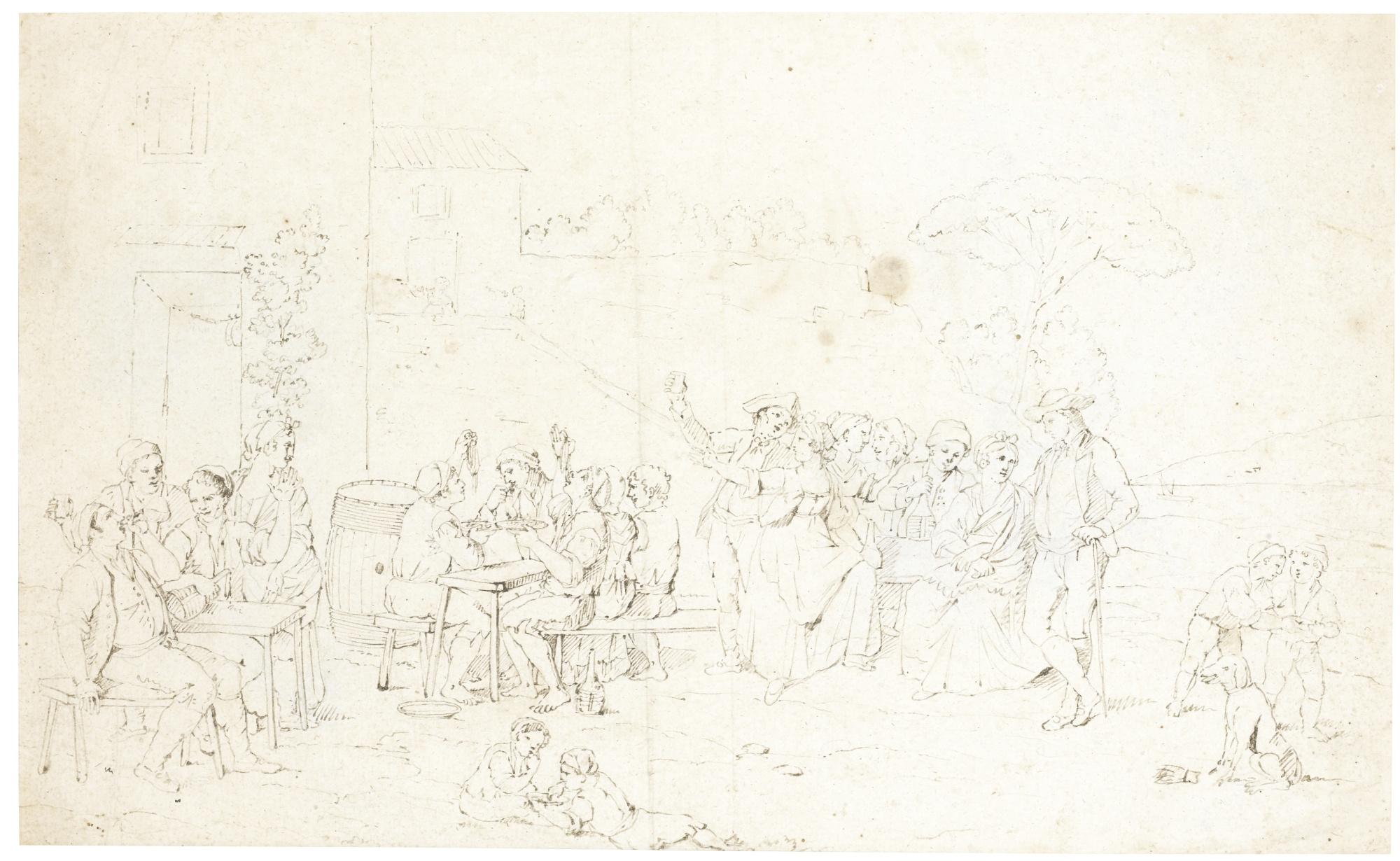 Pietro Fabris - Figures Eating, Drinking And Making Merry Outside An Inn