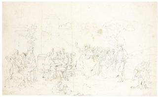 Pietro Fabris - Figures Eating, Drinking And Making Merry Outside An Inn