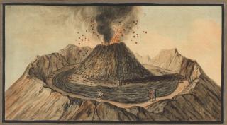 Pietro Fabris - Interior of Crater of Vesuvius with spectators, from the Campi Phlegraei, plate IX