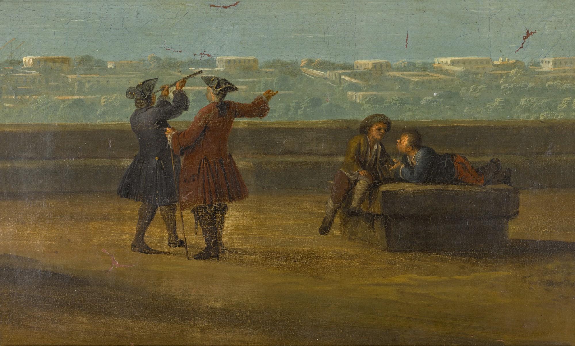 Pietro Fabris - Naples, A View Over \'Il Miglio D\'Oro\', With Figures On A Terrace With A Telescope