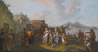 Pietro Fabris - Tarantella At Palazzo Donn\'Anna With Vesuvius In The Background