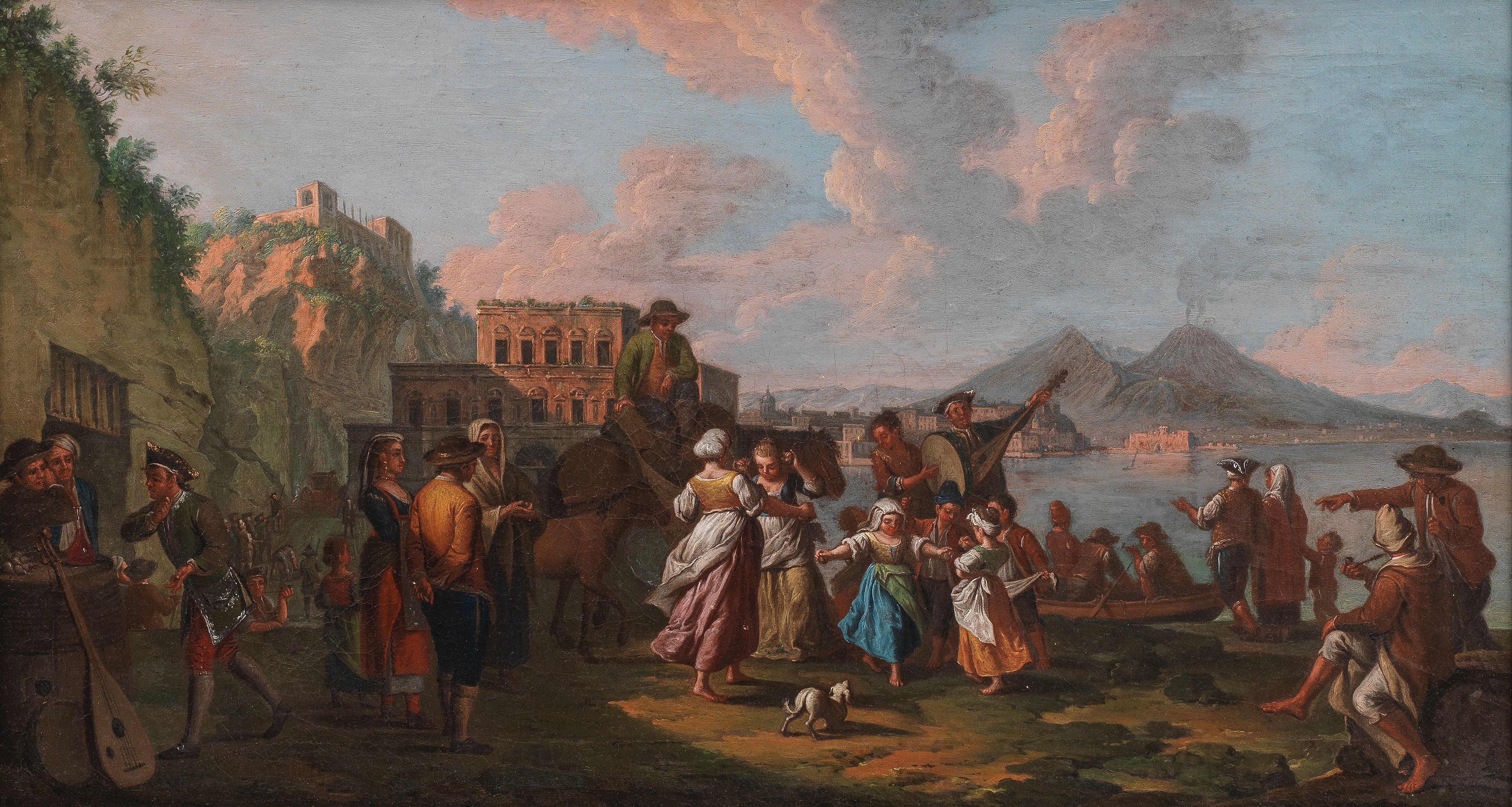 Pietro Fabris - Tarantella at the Palazzo Donn\'Anna with Vesuvius in the background