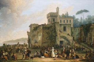 Pietro Fabris - The Bay Of Naples, A View Of Mergellina With Figures Revelling And Eating