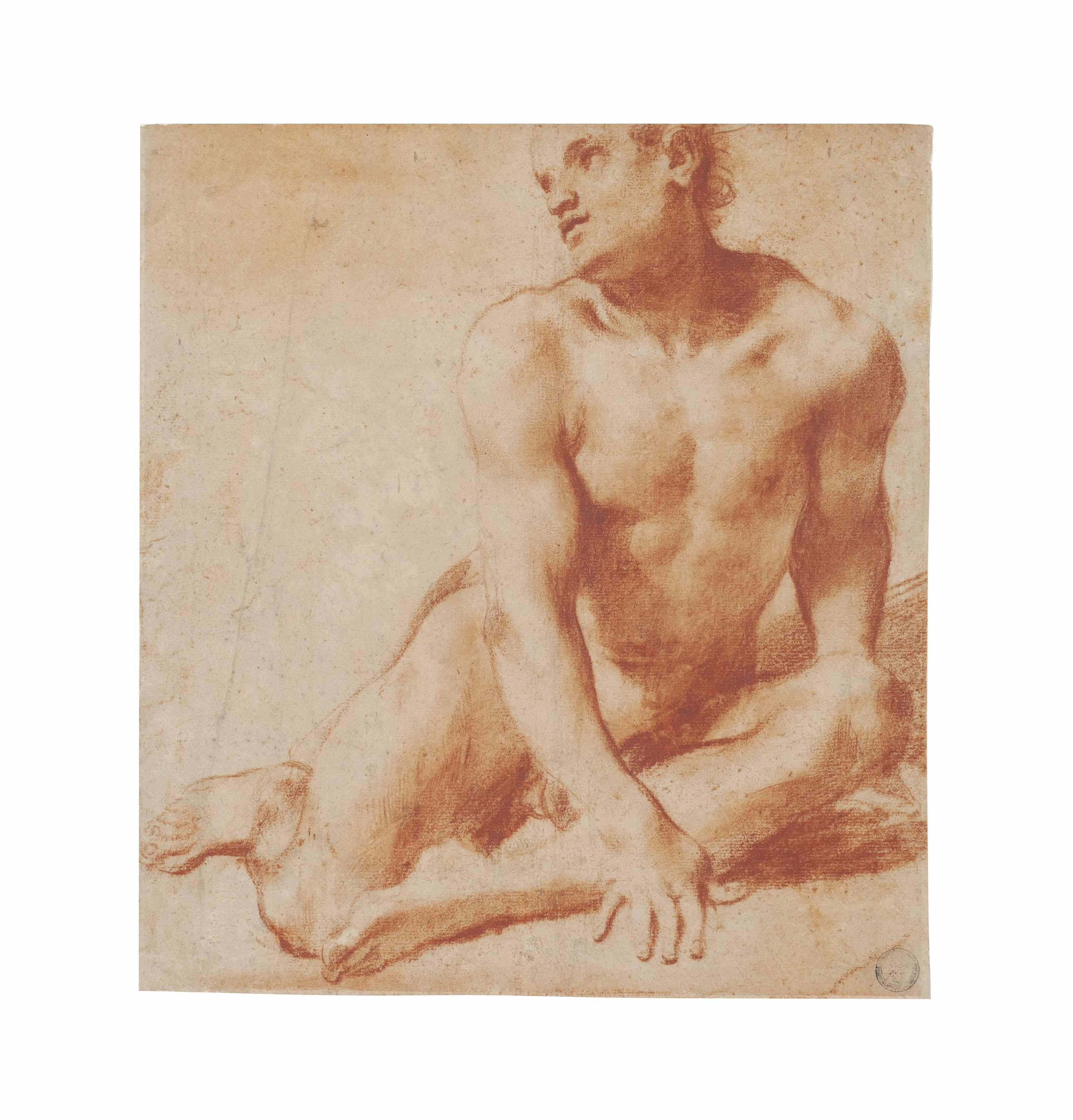 Pietro Faccini - A seated male nude, looking up to the left
