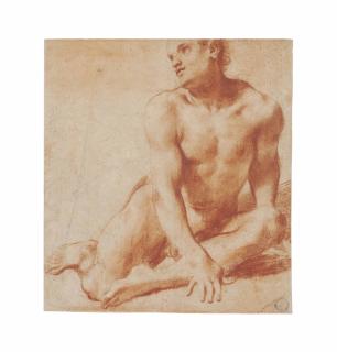 Pietro Faccini - A seated male nude, looking up to the left