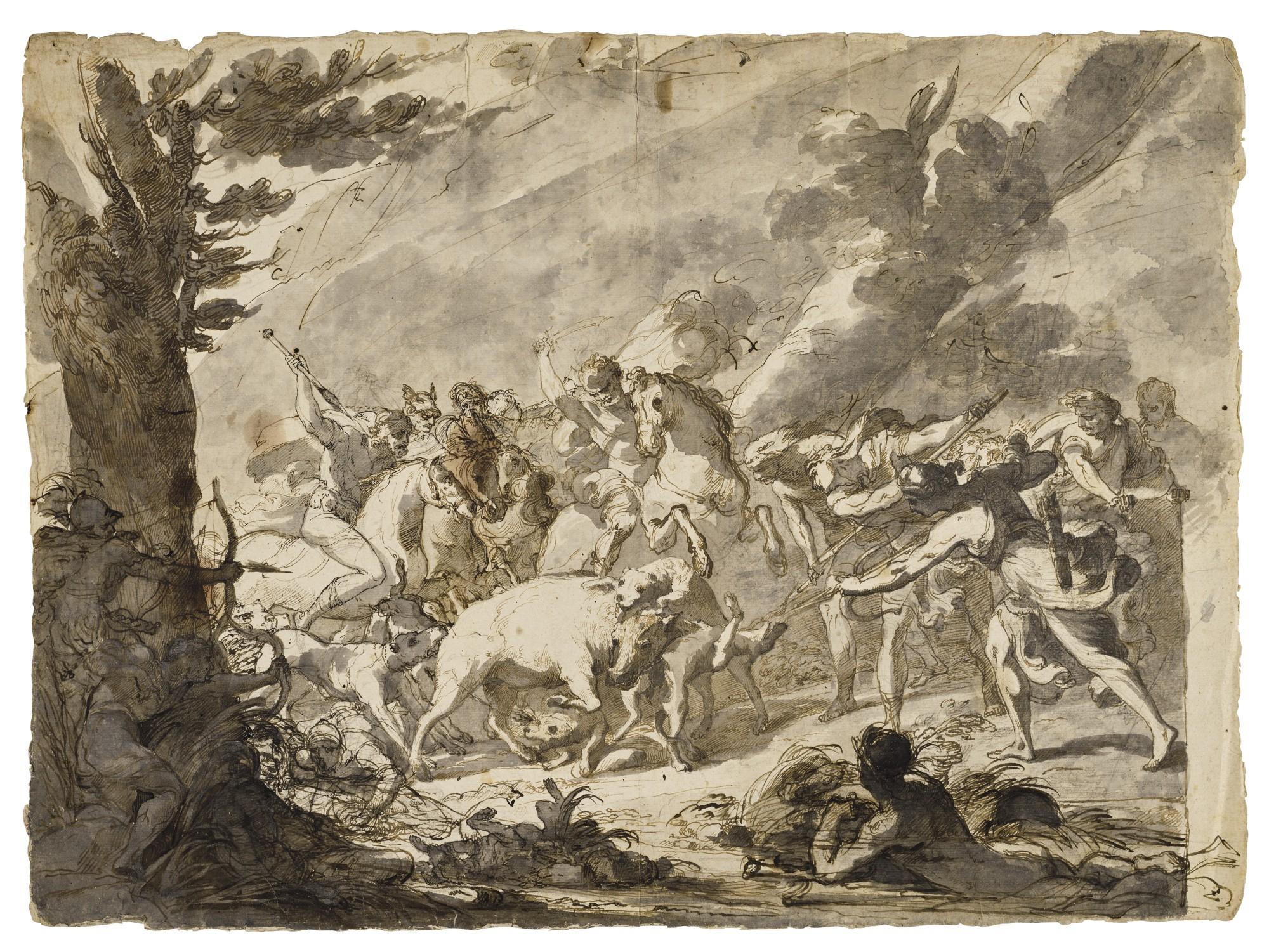 Pietro Fancelli - Recto: The Caledonian Boar Hunt Verso: A Female Figure Striding Forward