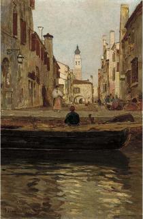 Pietro Fragiacomo - A bustling Venetian backwater