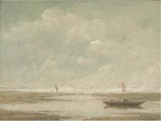 Pietro Fragiacomo - A Fishing Boat Come Ashore