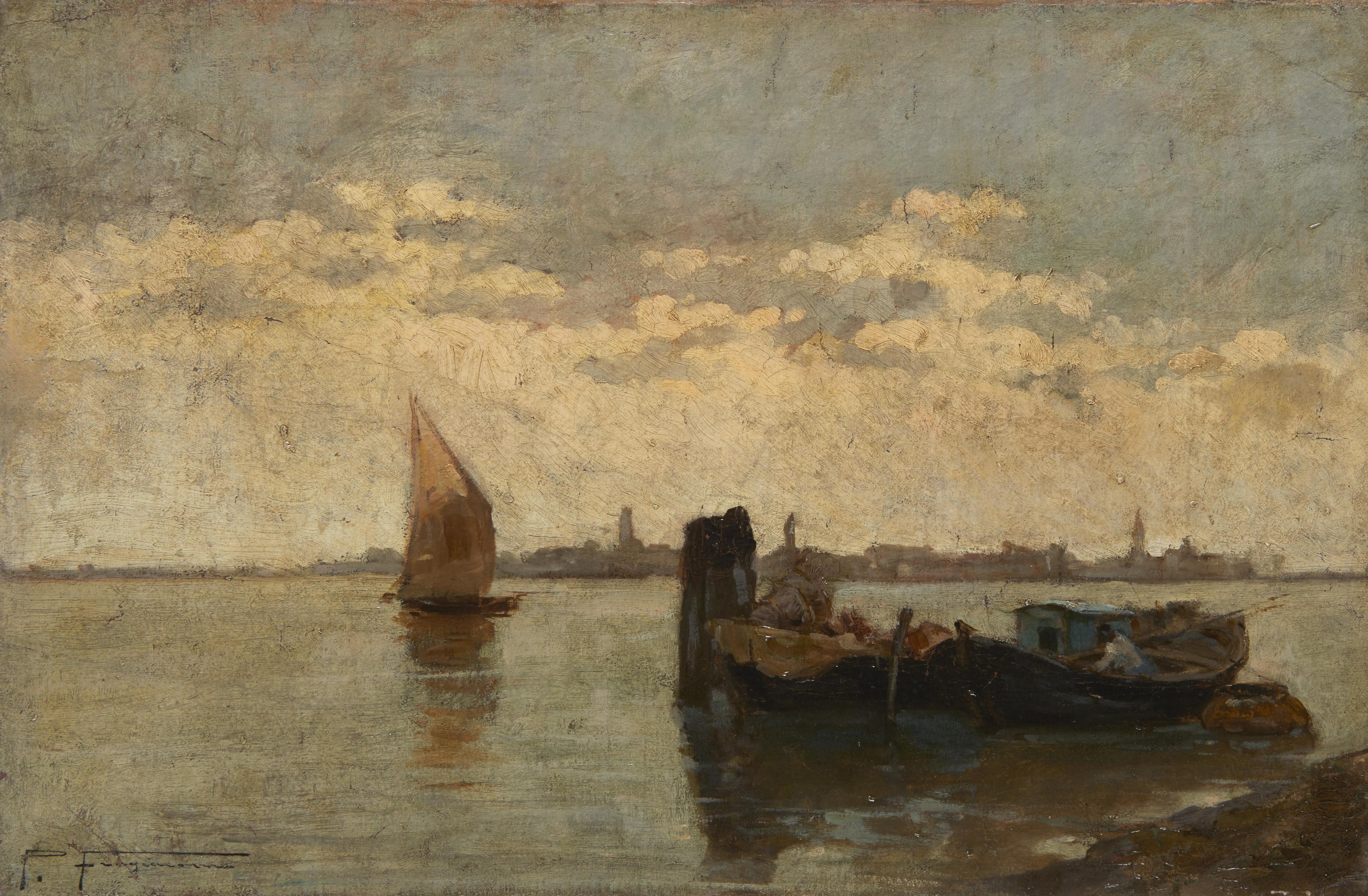 Pietro Fragiacomo - Barche in laguna