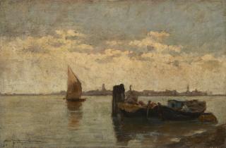 Pietro Fragiacomo - Barche in laguna