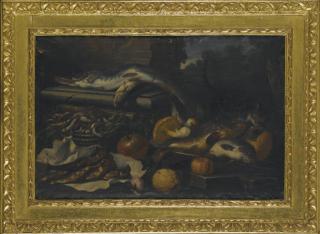 Pietro Francesco Cittadini - Luccio, triglie, melograno, funghi, un gatto e una rosa