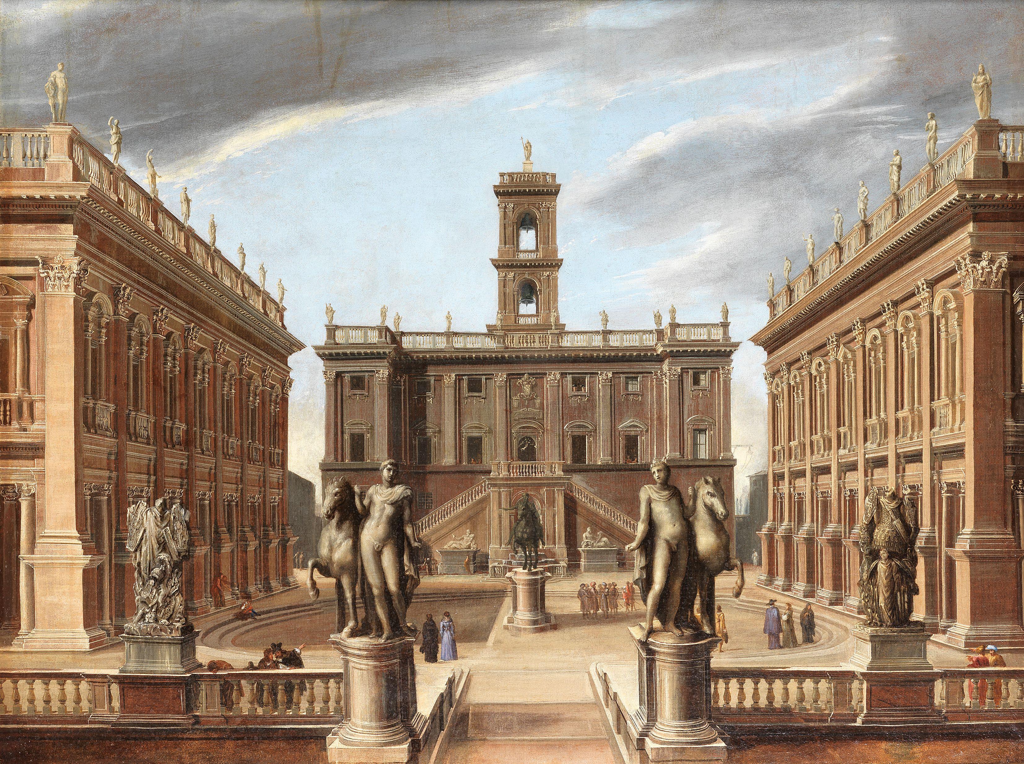Pietro Francesco Garoli - A view of the Piazza del Campidoglio, Rome with the Statues of the Dioscuri