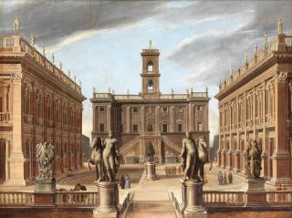 Pietro Francesco Garoli - A view of the Piazza del Campidoglio, Rome with the Statues of the Dioscuri