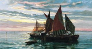 Pietro Gabrini - Venezia, pescatori e barche in laguna