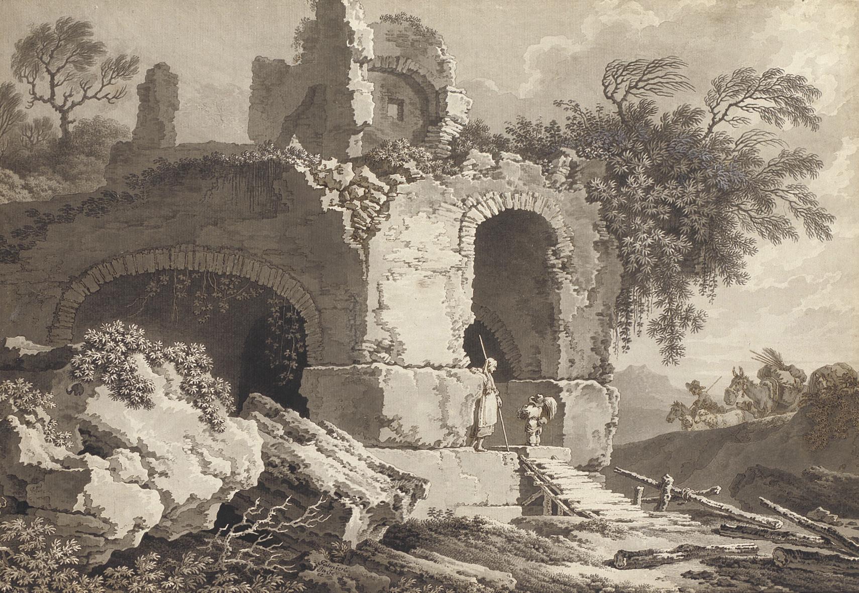 Pietro Giacomo Palmieri - A peasant family and their animals among classical ruins