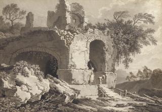 Pietro Giacomo Palmieri - A peasant family and their animals among classical ruins