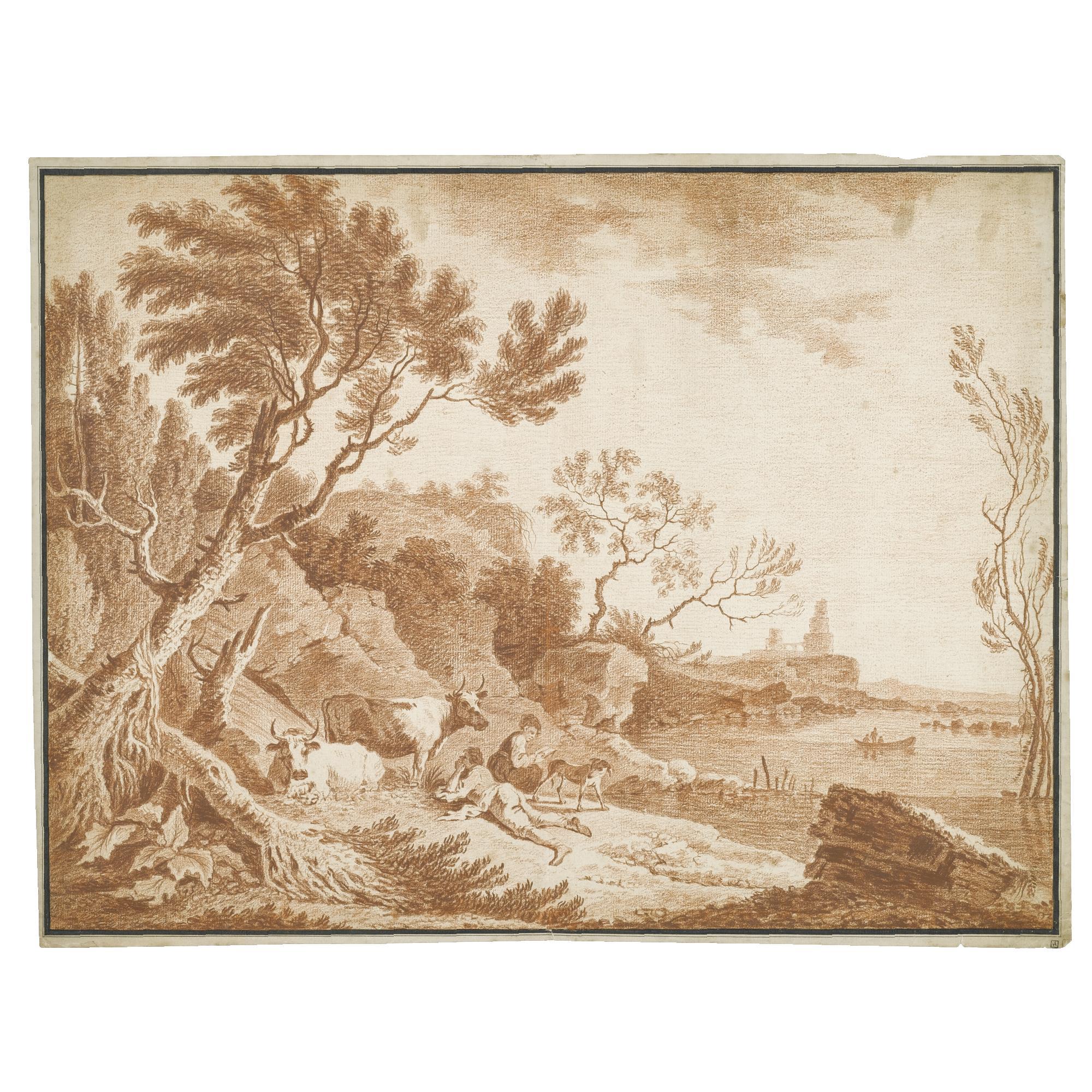 Pietro Giacomo Palmieri - Coastal Scene With Peasants, Cattle And A Distant Castle