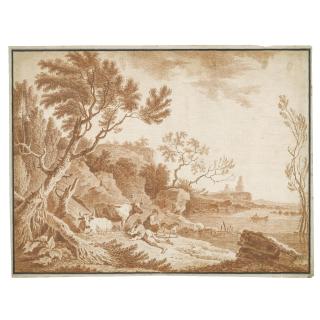 Pietro Giacomo Palmieri - Coastal Scene With Peasants, Cattle And A Distant Castle