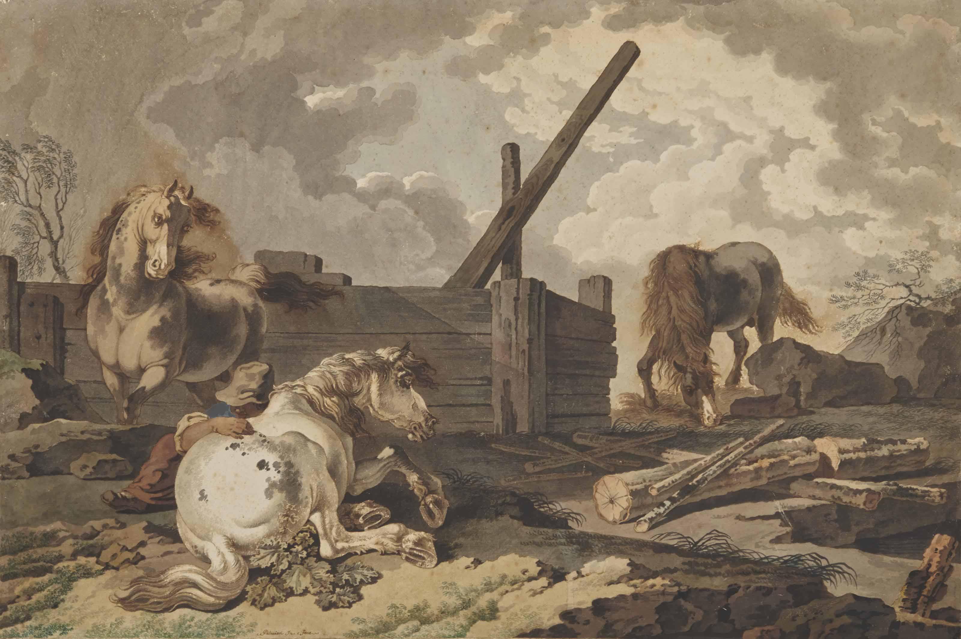 Pietro Giacomo Palmieri - Jeune Homme Avec Ses Chevaux Près D\'Une Carrière