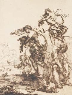 Pietro Giacomo Palmieri - Un Homme Portant Une Femme Sur Ses Épaules, Avec Une Étude Subsidiaire du Même Accompagné D\'Un Enfant, Un Voyageur Assis Au Premier Plan À Droite