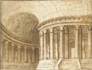 Pietro Gonzaga - The interior of a circular classical temple: Design for a stage set, possibly for La Fenice, Venice