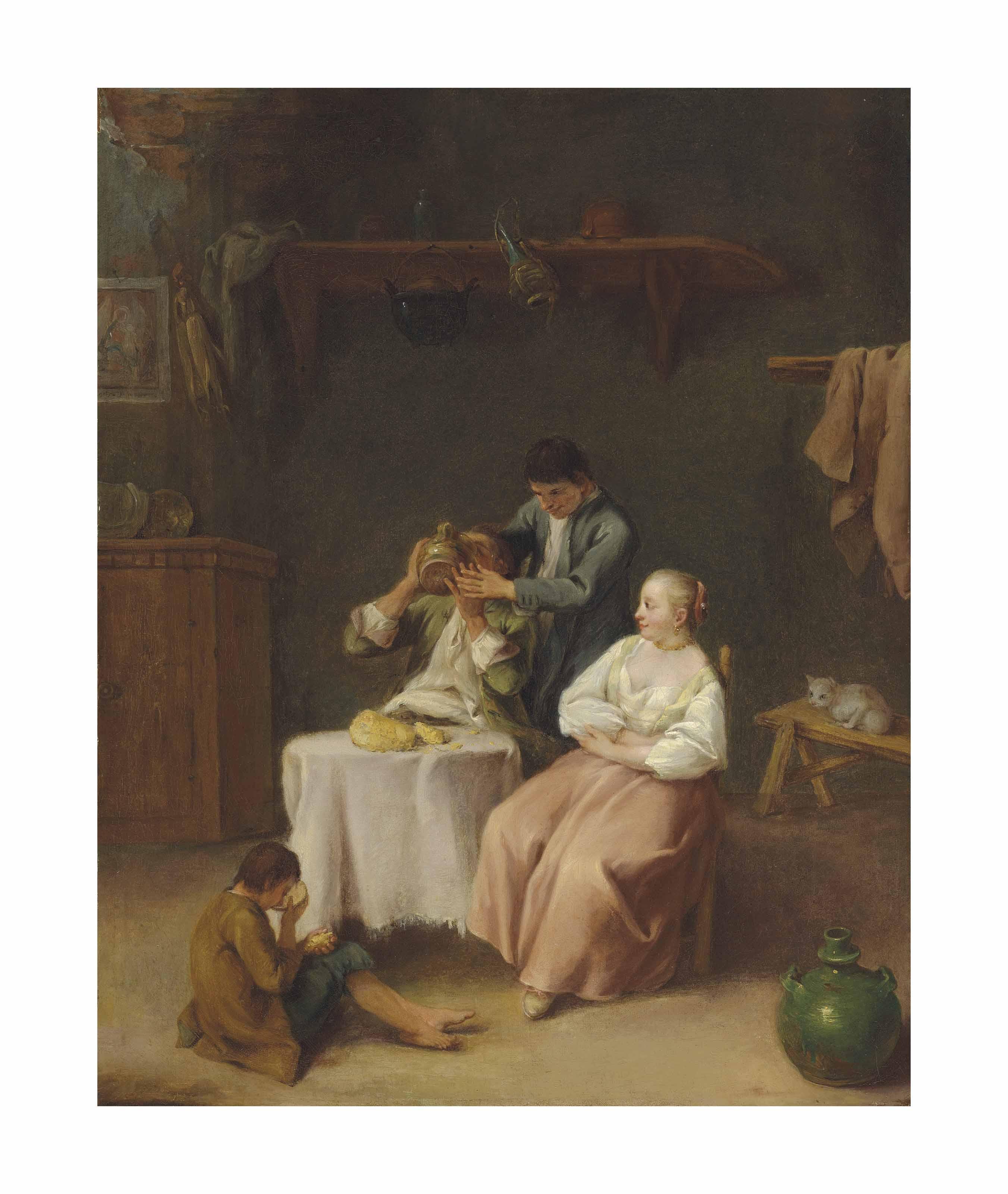 Pietro Longhi - Figures eating and drinking in an interior
