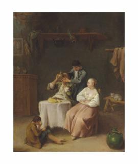 Pietro Longhi - Figures eating and drinking in an interior